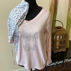 Pillow Talk pajama pant set, pink and grey, animal print, size small